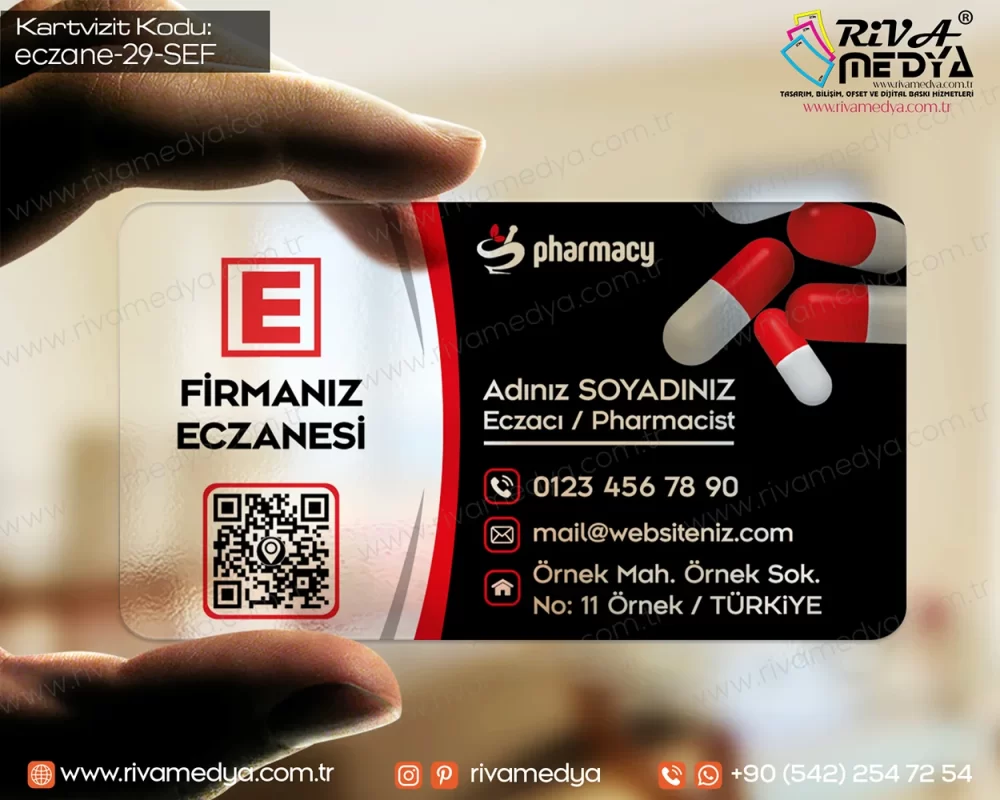 Siyah Şeffaf Eczane Kartvizit Örneği